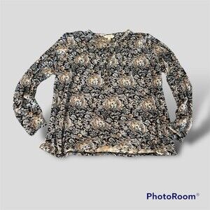 Lucky Brand Womens Navy Long Sleeve Top Paisley Panel Patterned Size S/P